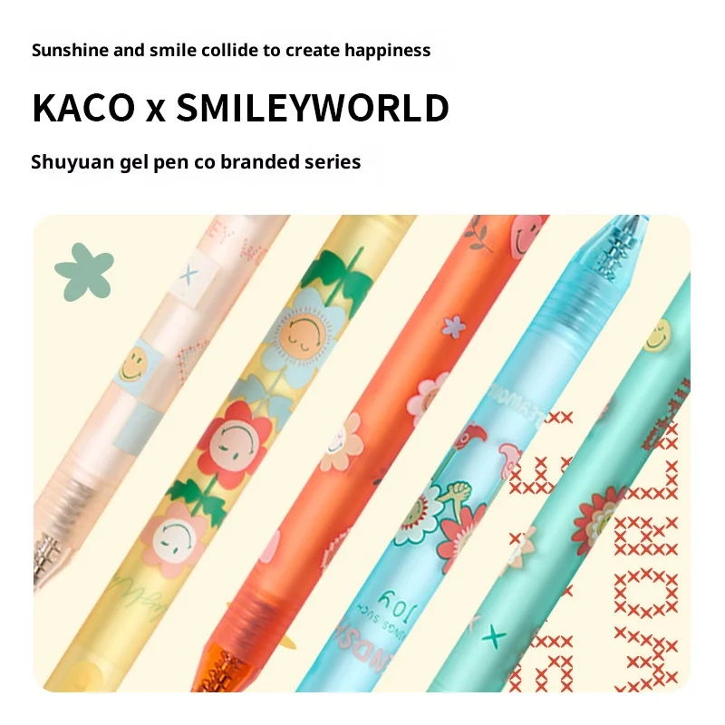 Фото Гелевая ручка KACO SMILEYWORLD, быстросохнущие, устойчивые к размазыванию чернила, экзаменационные ручки, длина письма 800 м, цветной стержень, красивое настроение, подарок, милые принадлежности №3