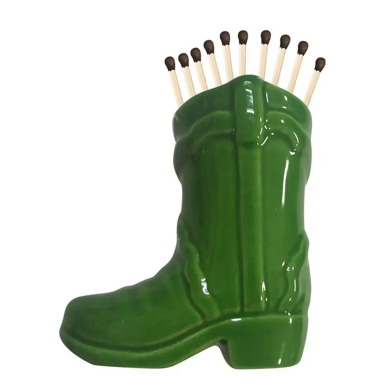 

Ceramic Match Holder Boot Shape Ceramic Match Jar For Candle Fireplace Kitchen Long Match Stick Holder With Bottom Igniter
