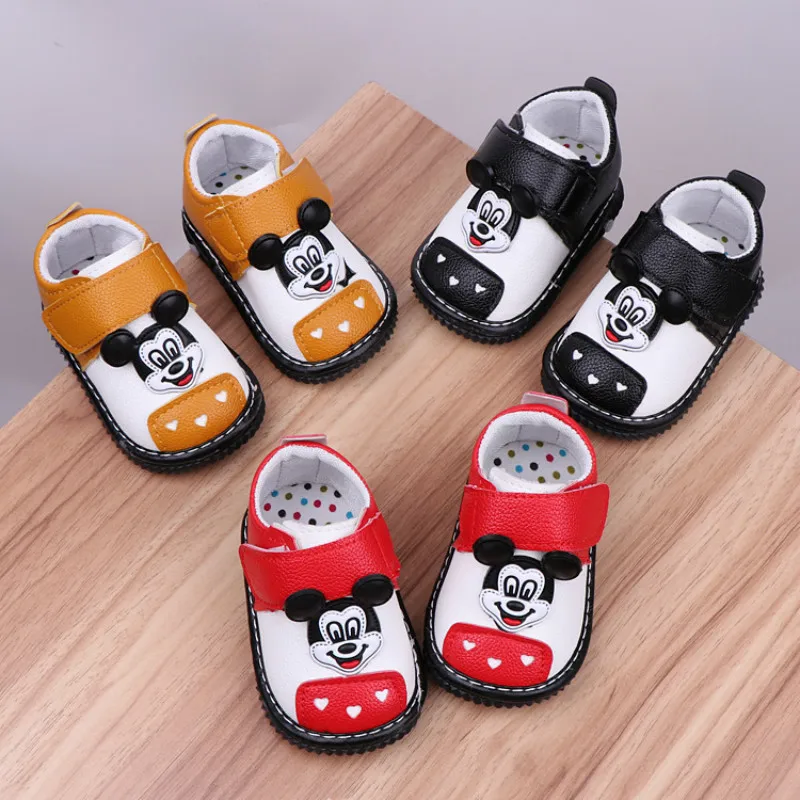 Disney Baby Casual Shoes 6-12 Months Boys Girls Mickey Mouse Baby Shoes Soft Bottom Infant One Year Old Single Shoes