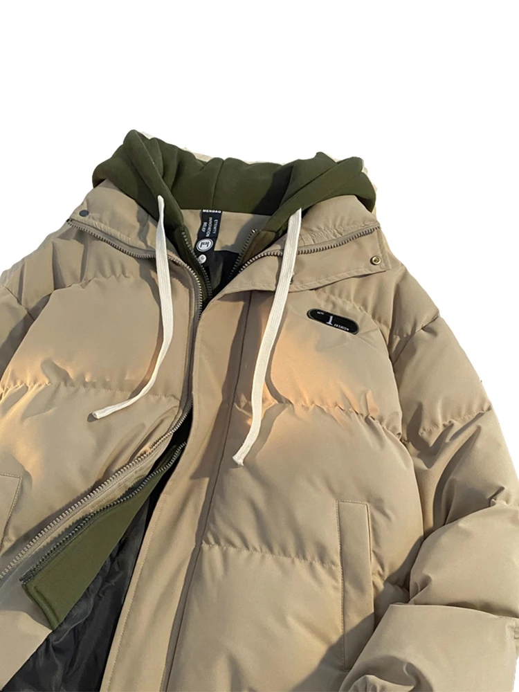 Hood Warm Cotton-Padded Coat for Men Winter 2024 New Gray Hong Kong Sle Plus size Loose Cotton-padded jacket Jacket