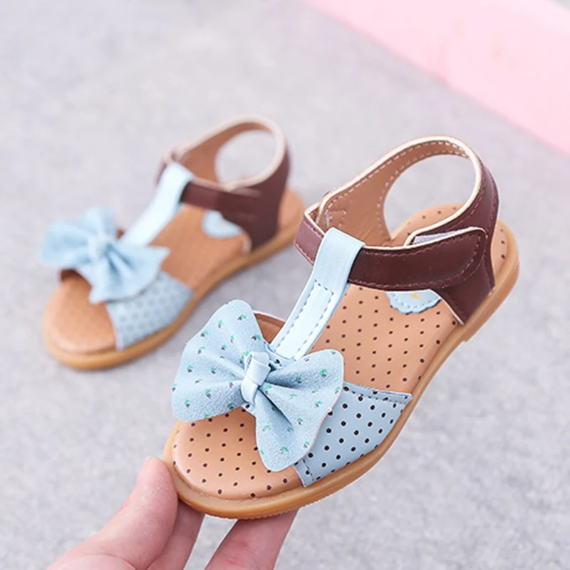 

Baywell Children Girls Sandals Summer Comfortable Simple Casual Cute Contrasting Color Bow Design Princess Style Flat Sandals