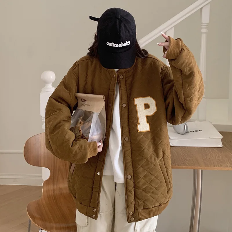 New Winter Coat for Women Jackets Oversize Baseball Jerseys Fur Lined Coat Lamb's Wool Padded Thickened Warm Hip Hop Streetwear