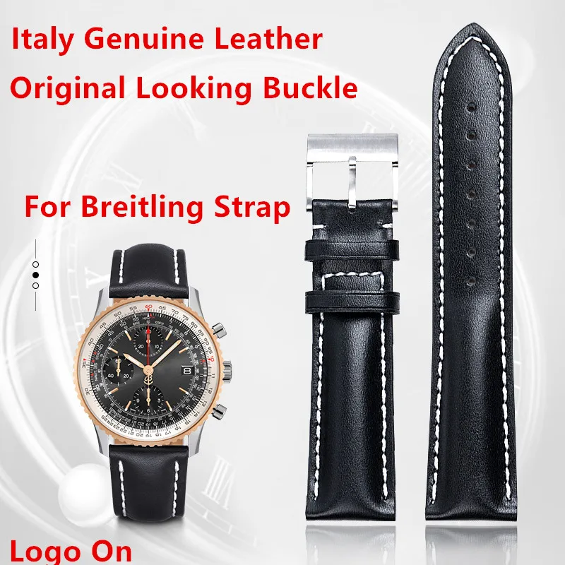 

Ремешок 22 мм 24 мм для часов Breitling из итальянской натуральной коровьей кожи, ремешок для часов Premier B01 Superocean Avenger Navitime 316L с пряжкой с логотипом