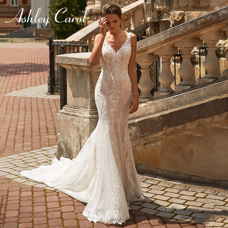 

Ashley Carol Mermaid Wedding Dresses 2022 Bride Gorgeous Beaded Appliques Bridal Gown