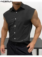 handsome well fitting new mens sleeveless blouse fashion male hot sale solid comfortable buttons shirts s 5xl incerun tops 2022