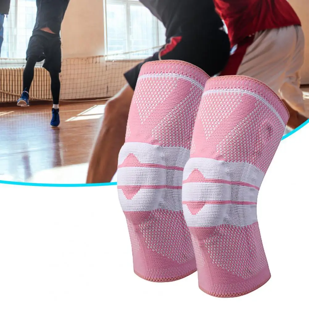 

Pink Soft Basketball Knitted Spring Knee Pad Nylon Spring Knee Pad Non-slip Silicone Strip for Running