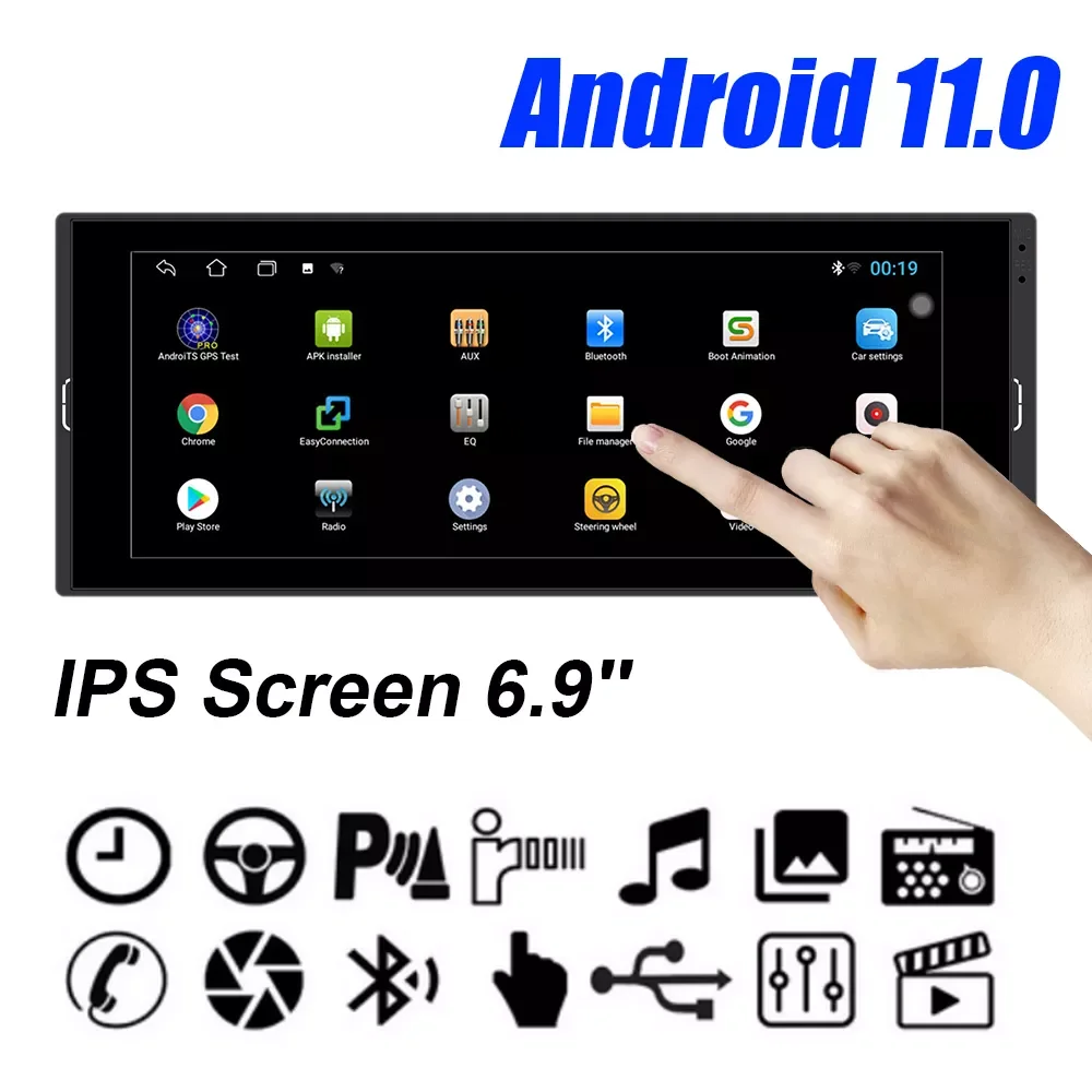 

1 Din Car Radio 6.9 Inch Aux Input Receiver Auto Carplay Stereo Bluetooth WiFi USB TF GPS Navigation Universal Android 11.0
