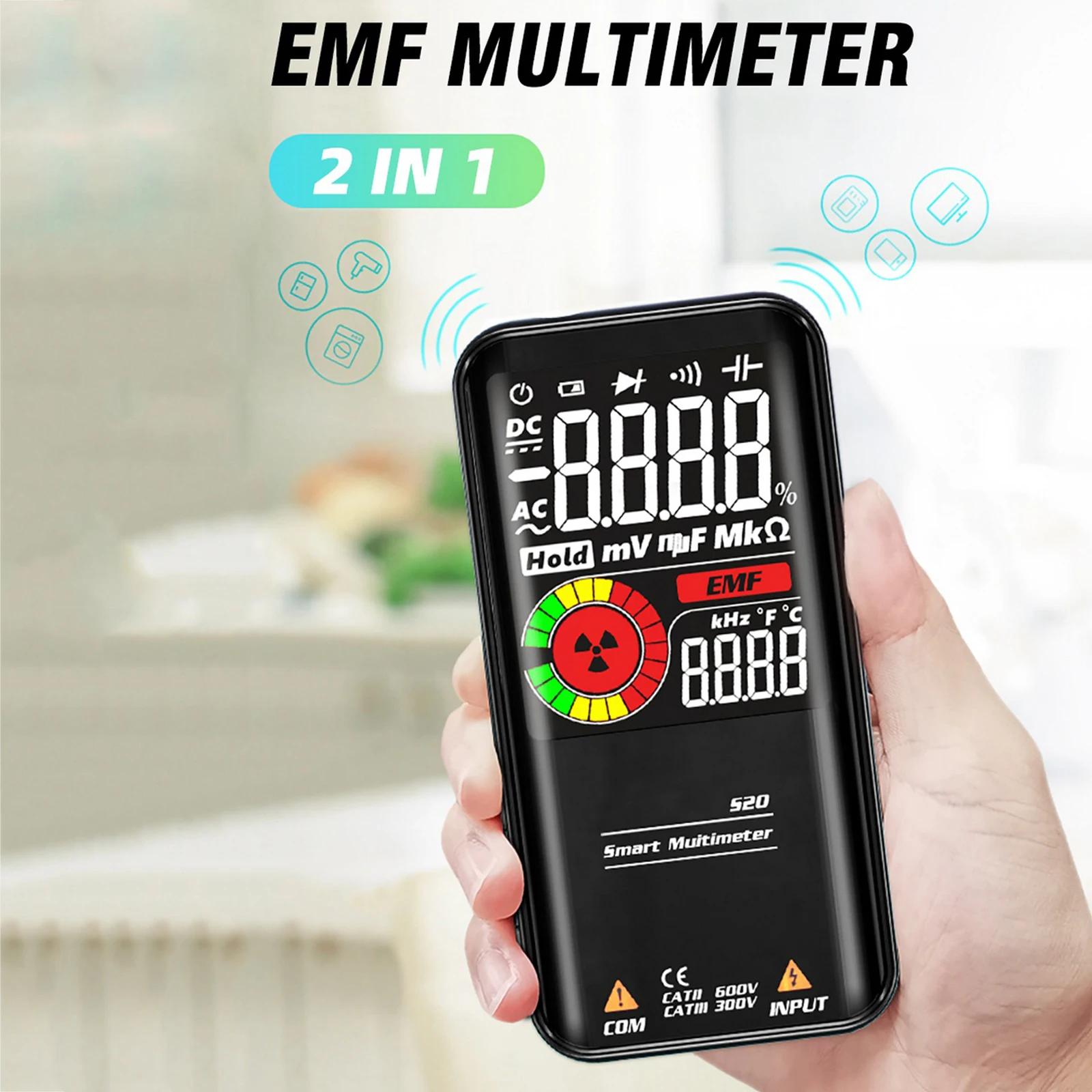 

2 в 1 S20 EMF мультиметр Детектор электромагнитного излучения монитор радиации Вольтметр постоянного/переменного тока Омметр Сопротивление Ем...