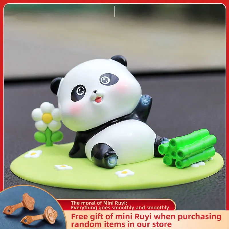 Resin Cartoon Cute Panda Car Ornament Micro Landscape Bonsai Decoration Desktop Creative Trinket Home Accessories Figurines