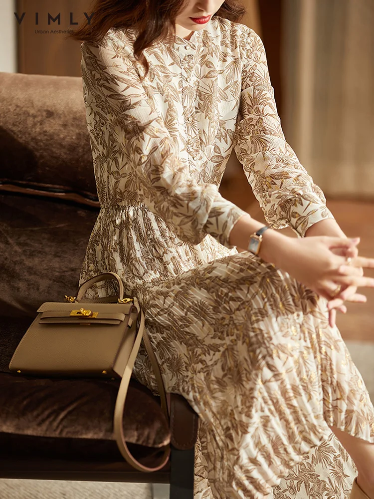 Платье-миди женское шифоновое Плиссированное с длинным рукавом и цветочным