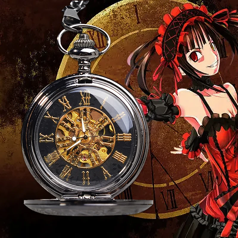 Купи Nightmare Tokisaki Kurumi Pocket Watch Zafkiel Eye Steampunk Retro Mechanical Pocket Watch Timer Not Require Batterie Clock за 1,287 рублей в магазине AliExpress