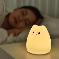 led night lamp mini cartoon cat night light pat soft silicone lamp cute bedroom decor toy child gift sleeping creative desktop