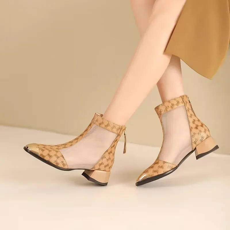 Женские ботильоны Осенние новые сетчатые дышащие ботинки с круглым носком и