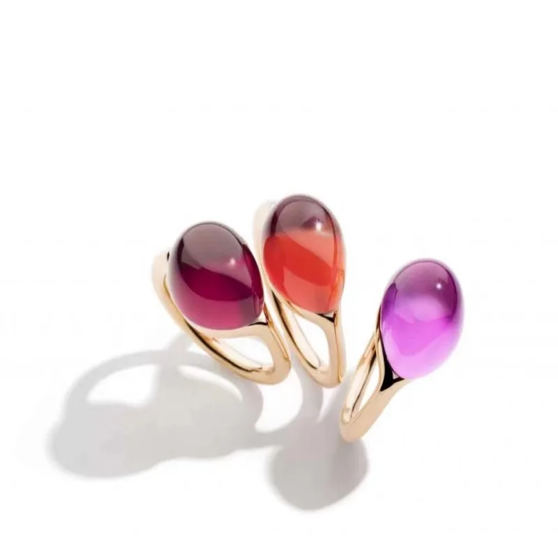 

Ladies Pomellato Waterdrop Ring Gold Plated Natural Pink Crystal Ring High Quality Elegant Fashion Jewelry Birthday Gift