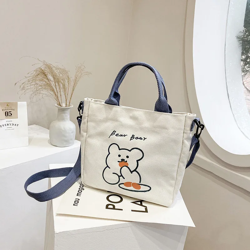 

Японская Диагональная Сумка на одно плечо в стиле ins, милая сумка с медведем, Студенческая Холщовая Сумка, женская сумка для хранения канцелярских принадлежностей