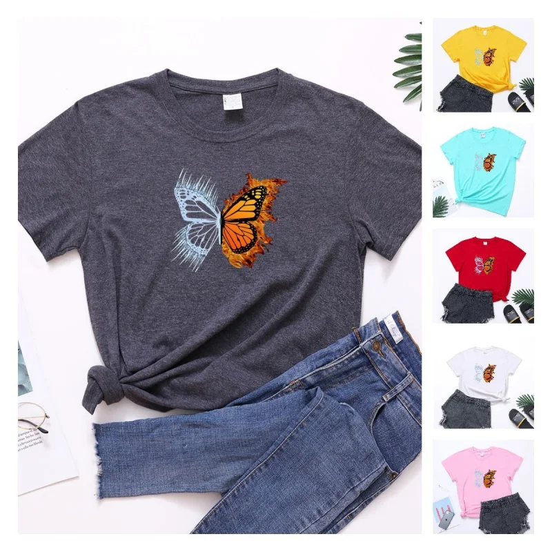 

Loose casual women's short-sleeved T-shirt women's fashion print bottoming shirt ladies T-shirt round neck tops shirt