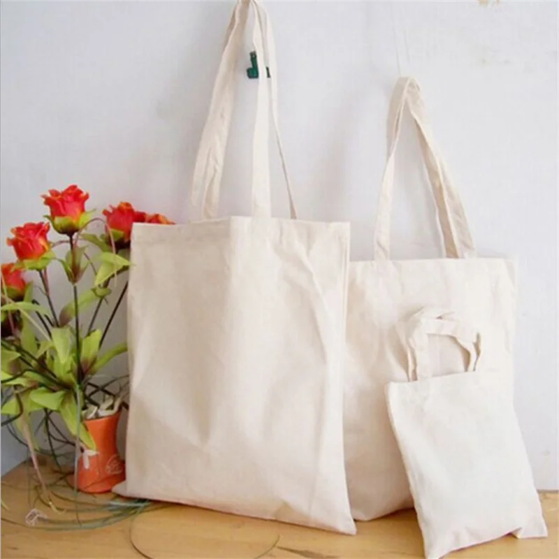 

White Pure Color Cotton Shopping Bag Women Linen Storage Handbag Canvas Portable Lady Girls Hand Tote Large Capacity Reusable