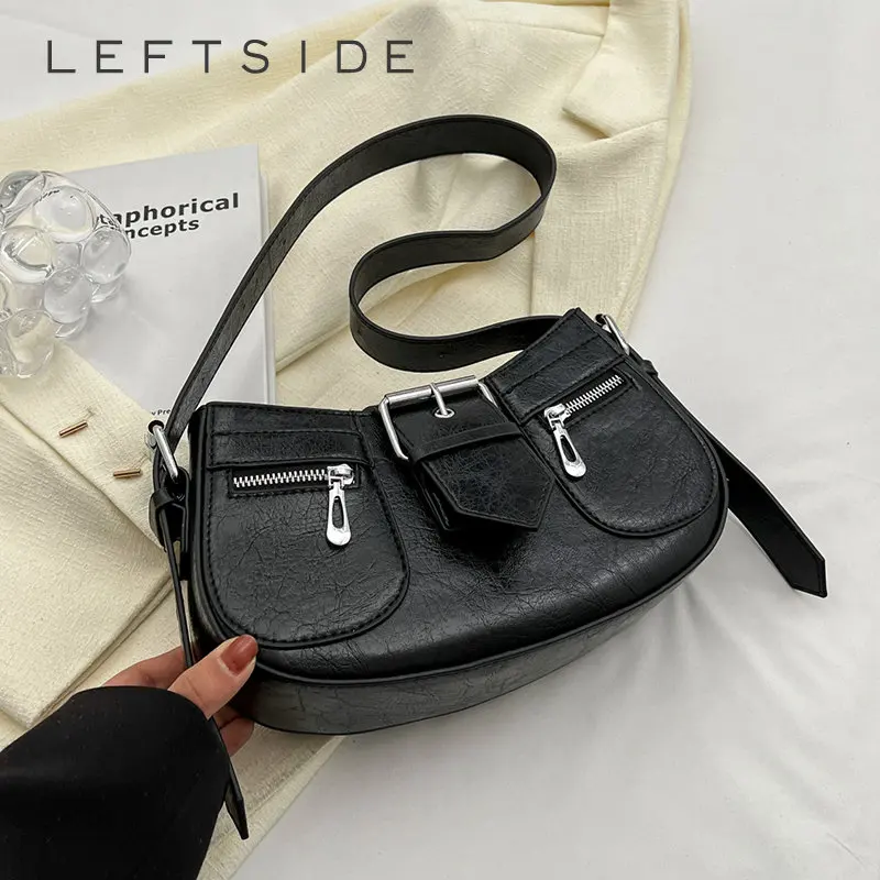 

LEFTSIDE дизайнерские боковые сумки на молнии для женщин, кожаная женская новая трендовая Весенняя модная сумка-седло 2023, сумки и кошельки