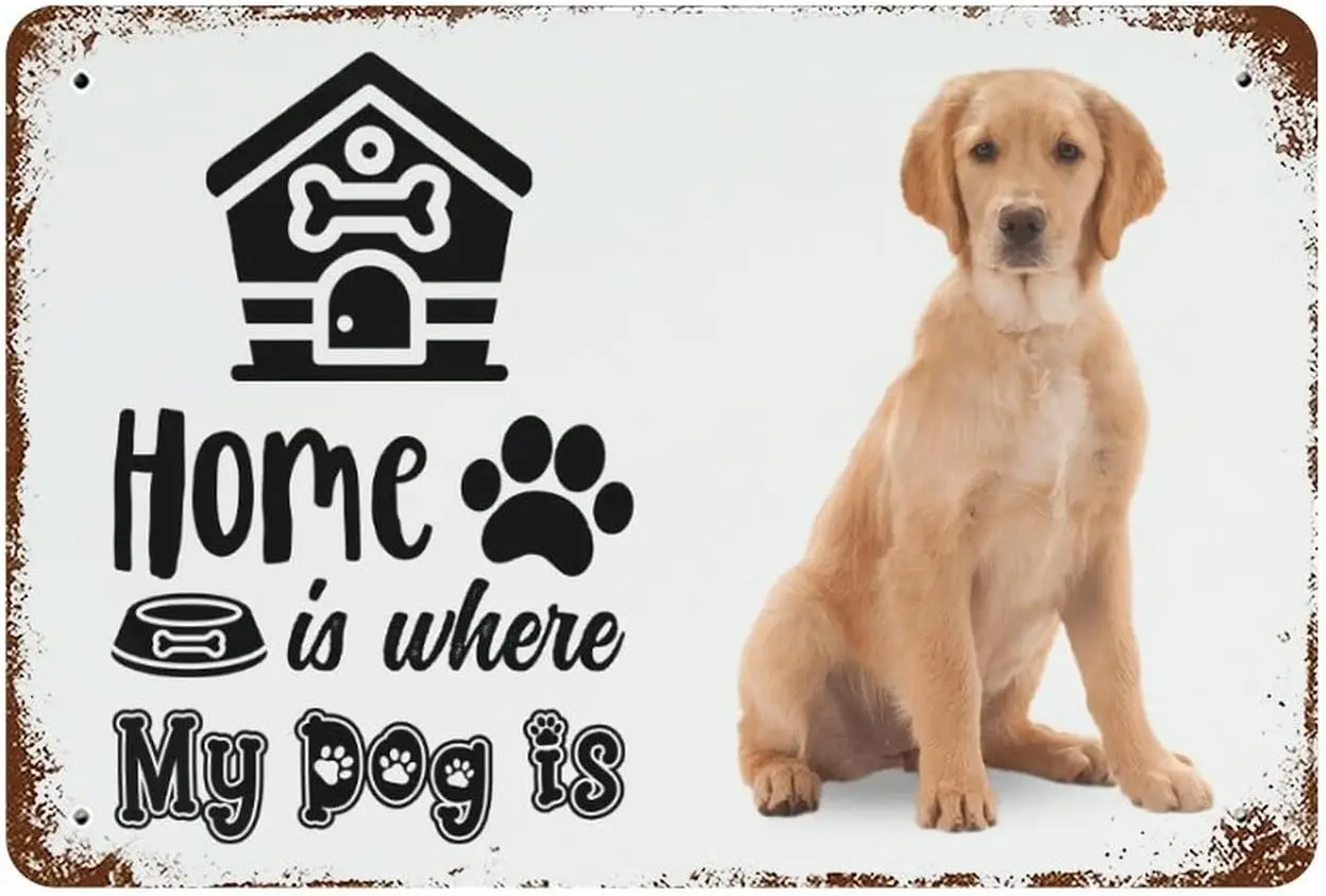 WengBeauty Винтажный стиль Золотистый ретривер Знак собаки Дом там моя собака