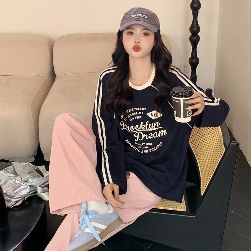 Plus Size mm Thank You Home 2024 Plus size women clothing Hoodie Autumn and Winter Letters Print round Neck Pull Bar Sports a...