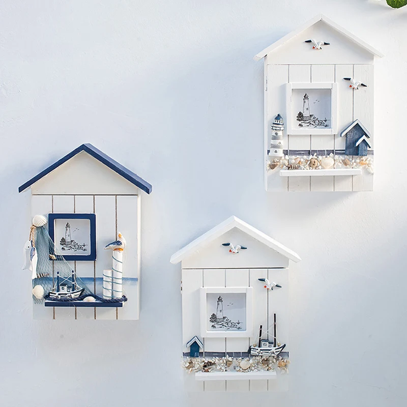 

2022 Creative Decoration Mediterranean Ocean Key Box Key Box Cabinet Wall Hanging Sea Bird Sea Tower Key House Storage Box