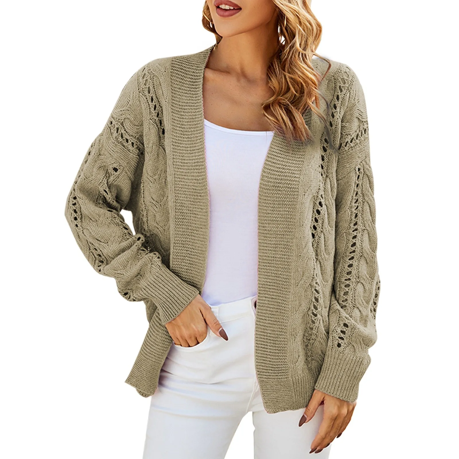 

Women's Loose Fit Hollow Out Cardigan V Neck Knit Sweater Cardigan Casual And Comfortable Autumn Winter Sweater Female Clothing