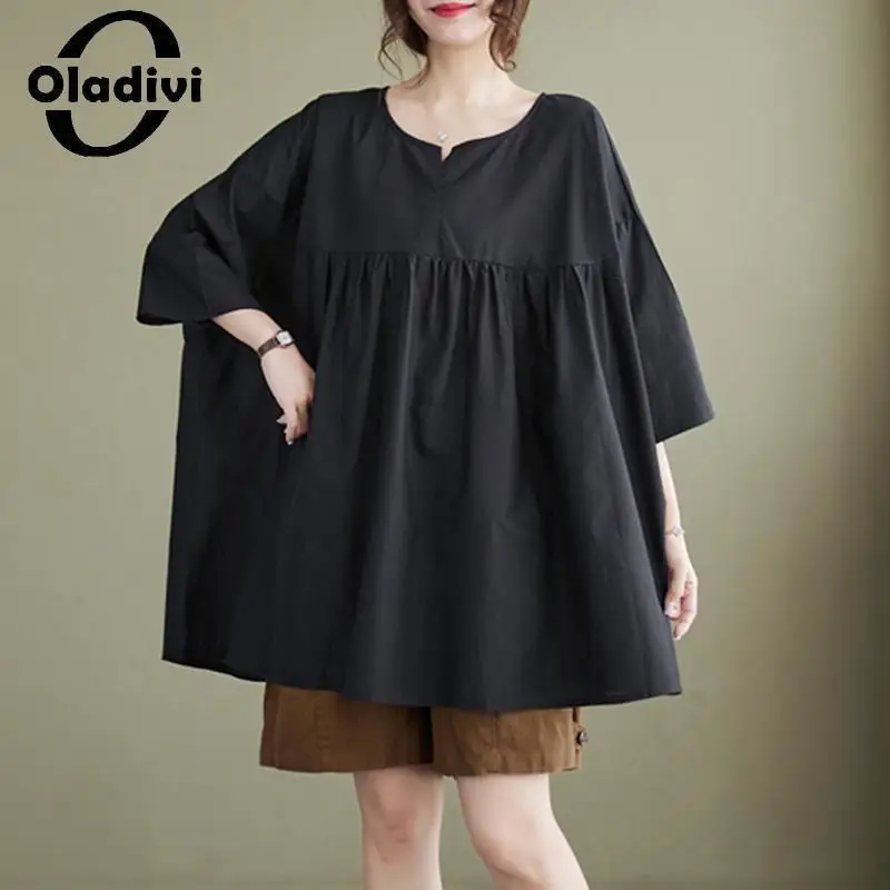 

Oladivi Large Size Women Casual Loose Blouses 2023 Summer New Oversized Shirts Ladies Big Top Tunic Blusas 7XL 8XL 9XL 10XL 1856