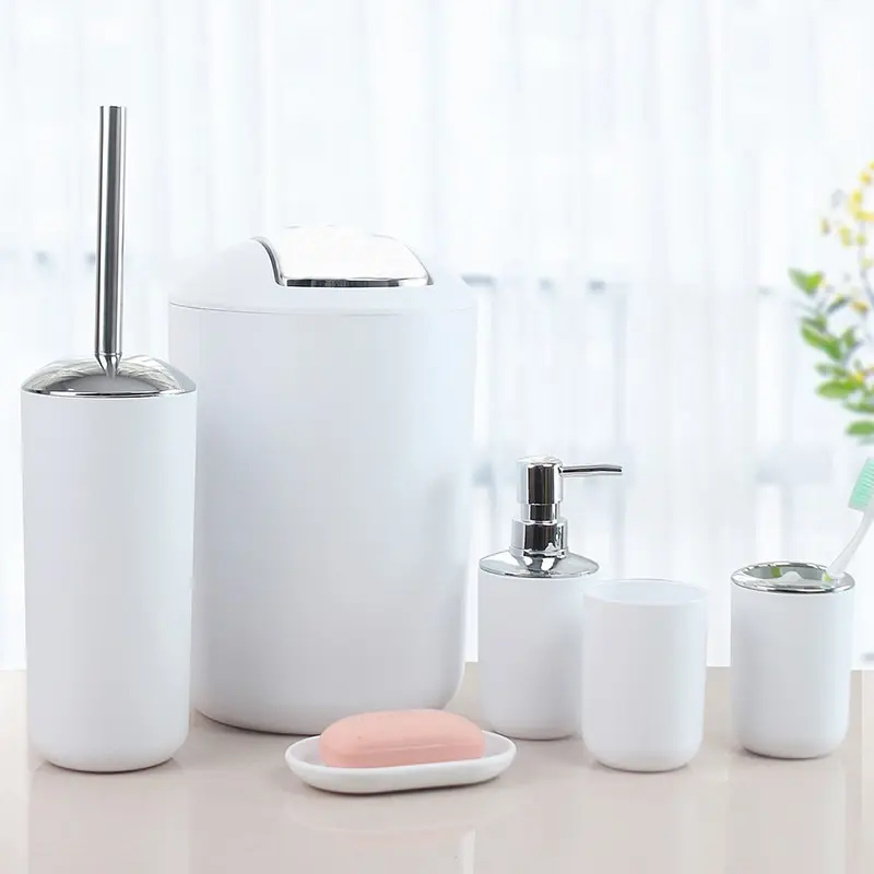 

6Pcs Bathroom Accessories Set Bath Ensemble Soap Dish Trash Can Toilet Brush set