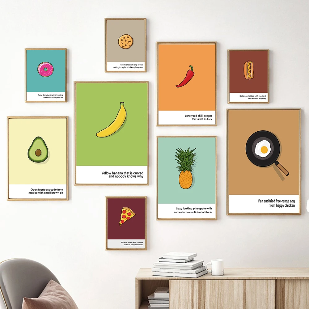 

Kitchen Food Room Wall Art Picture Poster Print Colorful Quote Fruit Chili Canvas Painting Cartoon Modern Simple Oil Home Decor