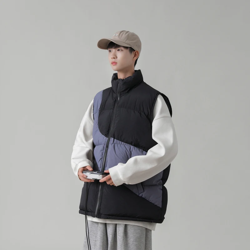 2022 winter wear new color contrast cotton vest men's winter vest vest