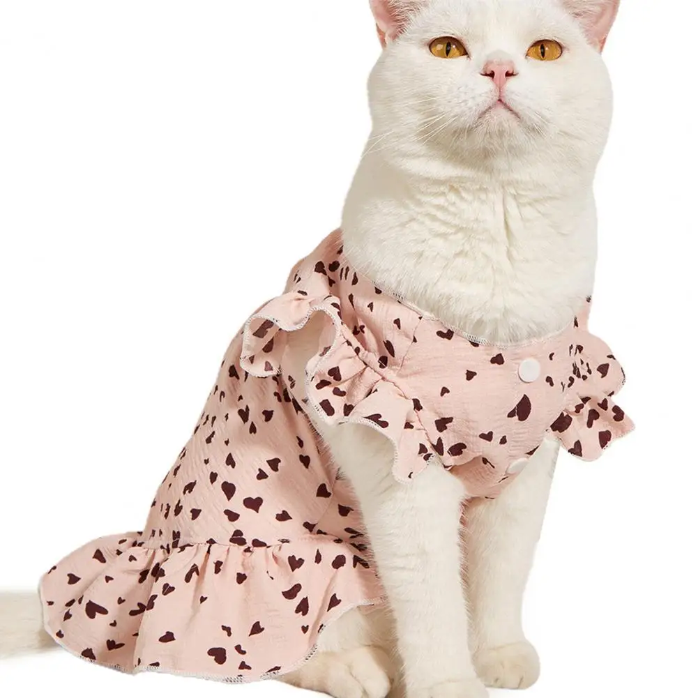 

Hot！Pet Dress Ruffled Breathable Soft Fabric Heart Printing Cute Girl Dog Princess Dress Apparel for Outdoor