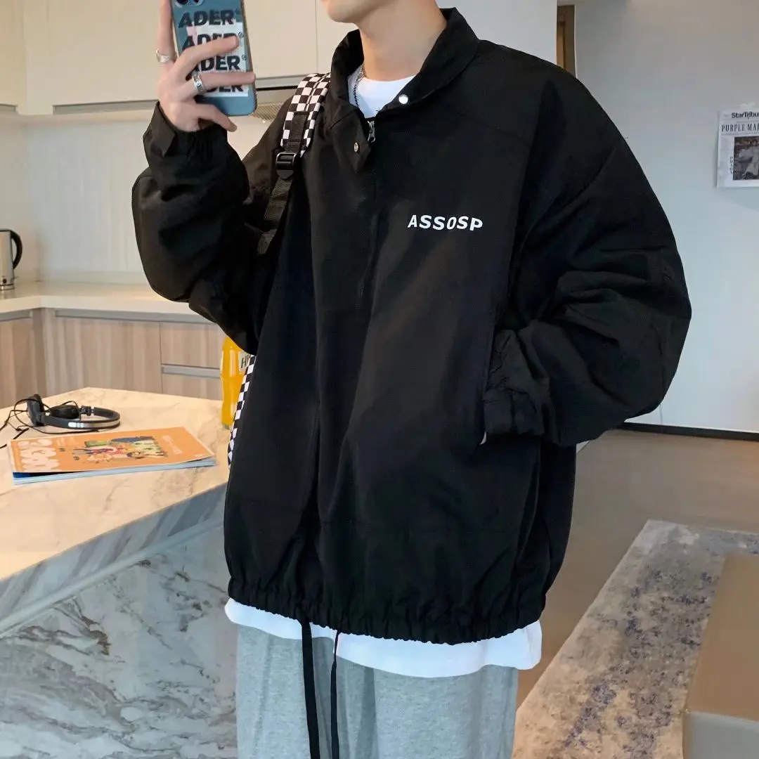 Мужская куртка с воротником-стойкой без капюшона в стиле Харадзюку |