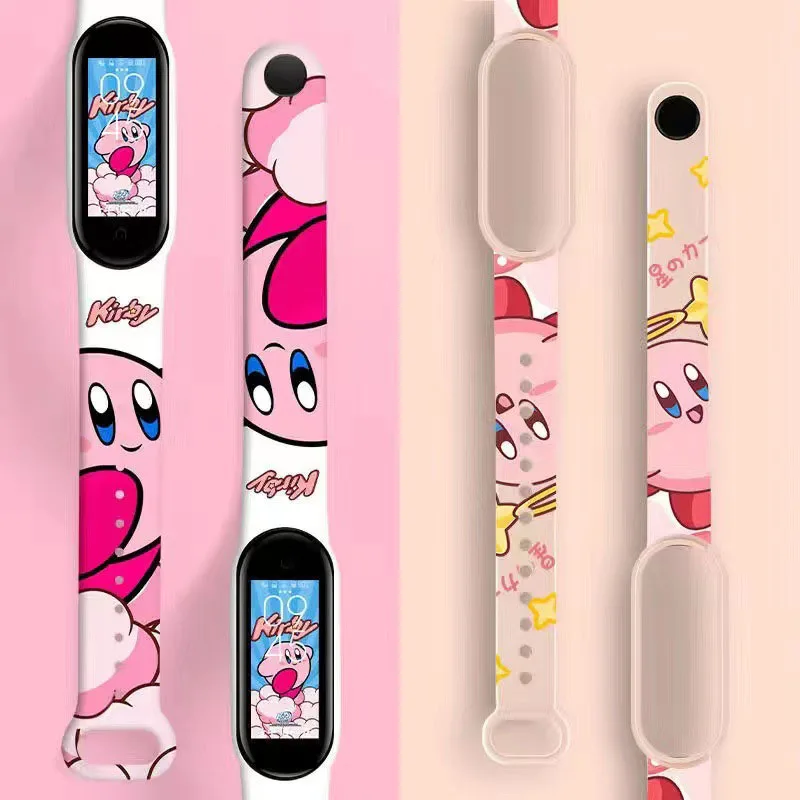 Cute Star Kirby Anime Action Figures Peripherals Toys For Children Cartoon Pink Kirby Men Two-Dimensional Strap Mi Band 4 3 5 6
