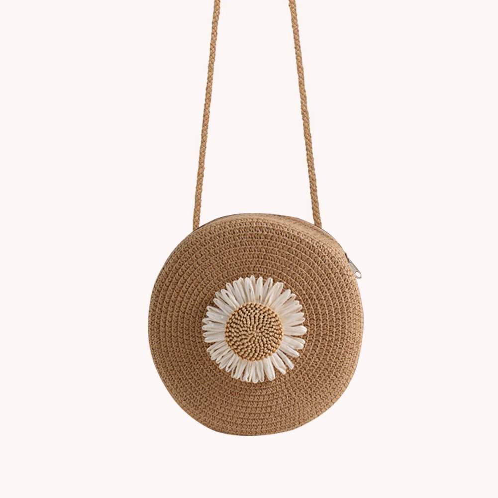 

Straw Woven Messenger Bag Circle Casual Handbags Summer Beach Round Handmade Rattan Women Girls Shoulder Pouch