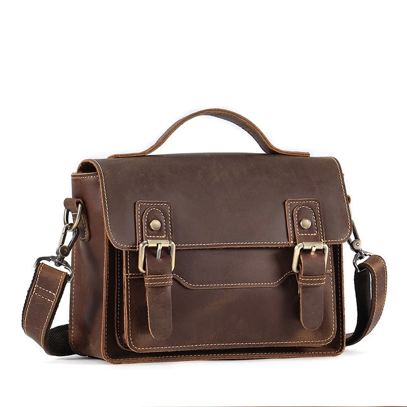 Genuine Leather Men's Fashion Single Shoulder Bag High Quality Crossbody Small Square Bag First Layer Cowhide Messenger Handbag