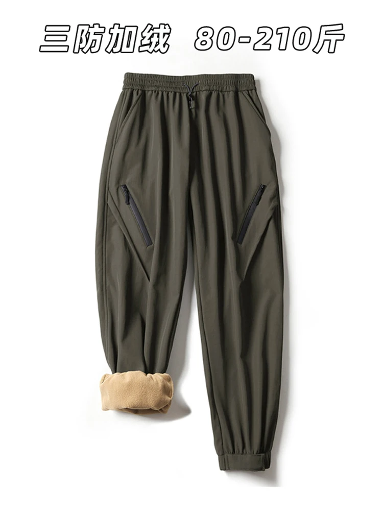 Plus Size 00.00kg Plus size Winter Fleece-lined Warm Outdoor Three-Proof Tactical Pants Men's and Women's Ankle-tied Travel M...