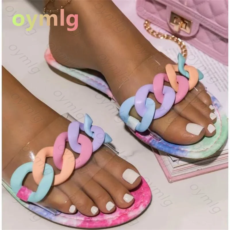 2021 summer new Korean style flat toe square head strap two-wear flat sandals women's sandals slippers sandals for women