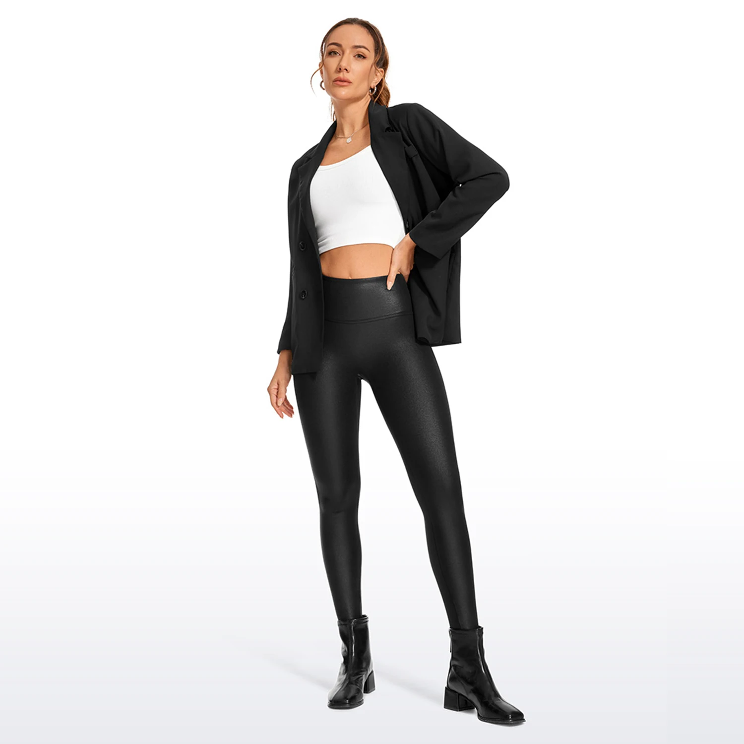 CRZ YOGA Butterluxe Matte Faux Leather Leggings for Women 26.5'' - No Front Seam High Waist Stretch Tights Pleather Pants