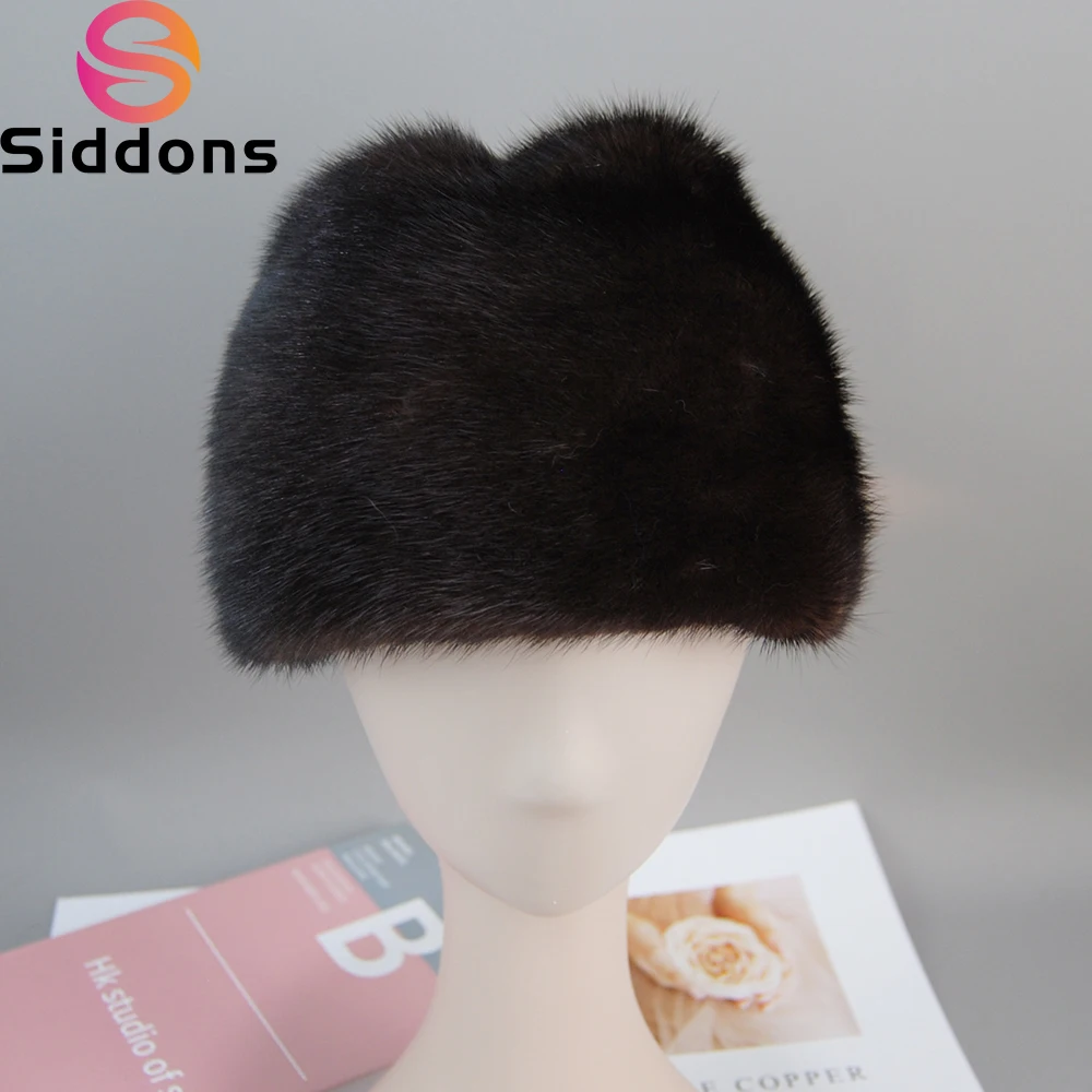 2022 Winter Unisex Top Real Mink Fur Bomber Hat Genuine Marten Head Warm Black/Brown Caps Outdoor Windproof Warm Mink Fur Hats