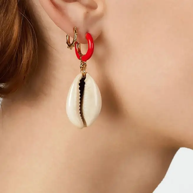 

Bohemian Brincos Sea Shell Conch Earrings for Women Red Color Dangle Earring Femal Beach Summer Jewerly