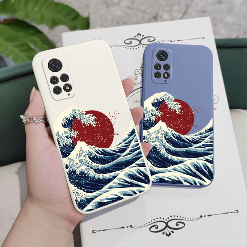 Red Sun Sea Waves Phone Case For Xiaomi Redmi Note 12 12S 11 11S 11T 10 10A 10T 10S 9T 9 8 7 Pro Plus 10C 9A 9C 9T 4G 5G Cover