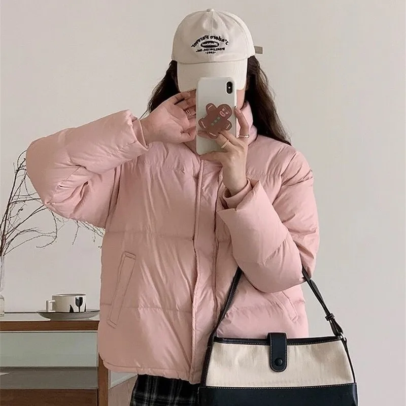 

Winter Jackets for Women 2023 Stand Collar Student Outfit Short Down Cotton Coat Elegant Sweet Candy Color Windproof Warm Parker