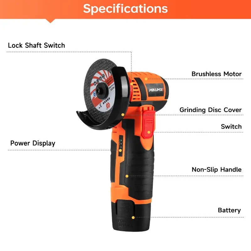 MINUMX 12V Brushless Angle Grinder 19500RPM Mini Cordless Polishing Grinding Diamond Machine Electric Power Tools For Home 2