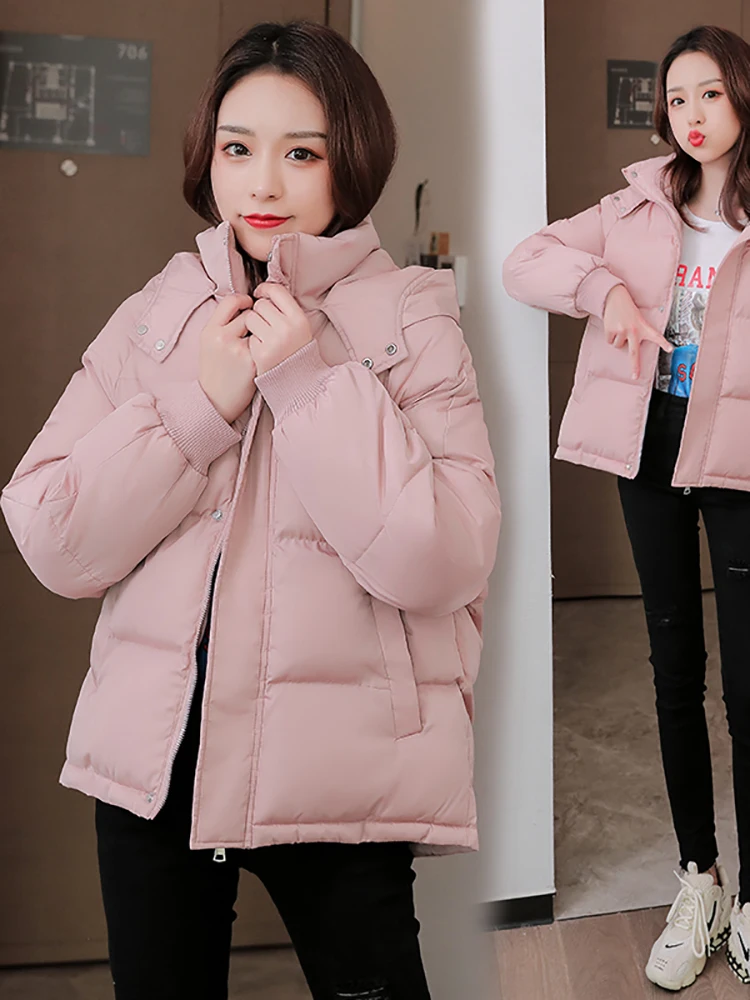 AOSSVIAO Korean Style Winter Women Down Jacket Oversize Loose Hooded Female Puffer Jackets Short Padded Solid Womens Down Coat
