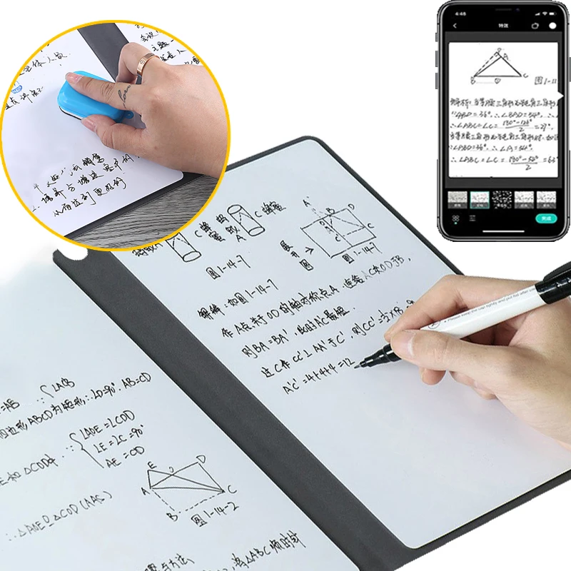 A5 Reusable Whiteboard Notebook Leather Memo Free Whiteboard Pen Erasing Cloth Weekly Planner Portable Stylish Office Notebooks