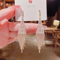 new advanced ultra flash long tassel zircon diamond earrings for women korean fashion earring daily birthday party jewelry gifts