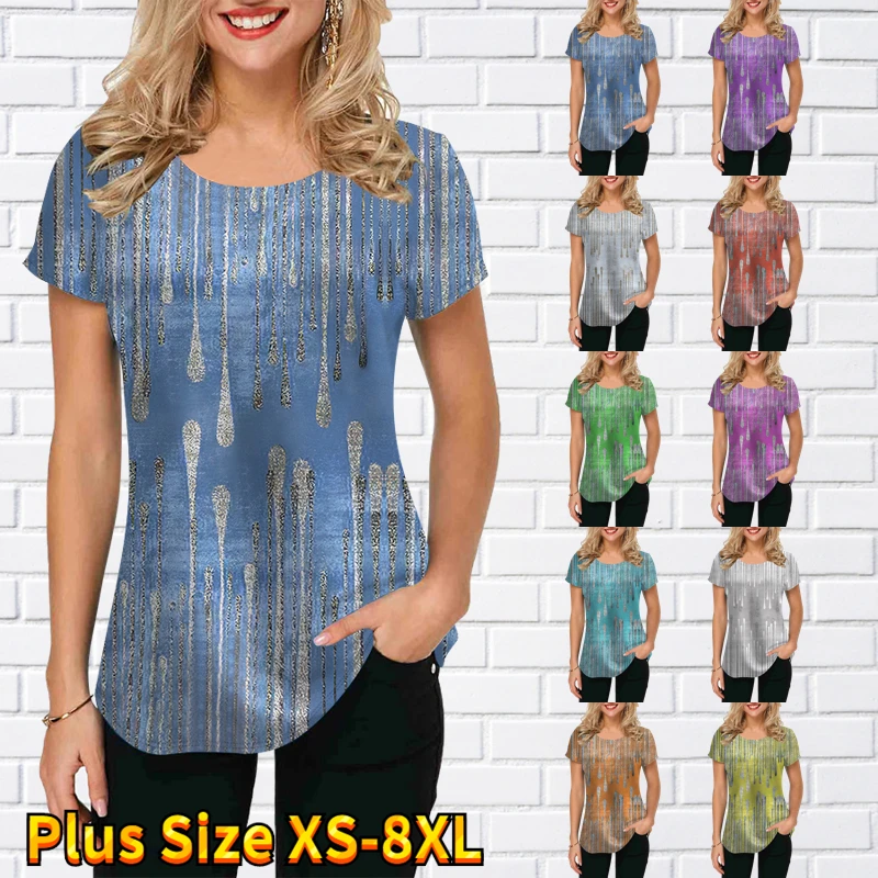 

Женская футболка с короткими рукавами, Повседневная Свободная футболка большого размера с абстрактным принтом капель воды и круглым вырез...