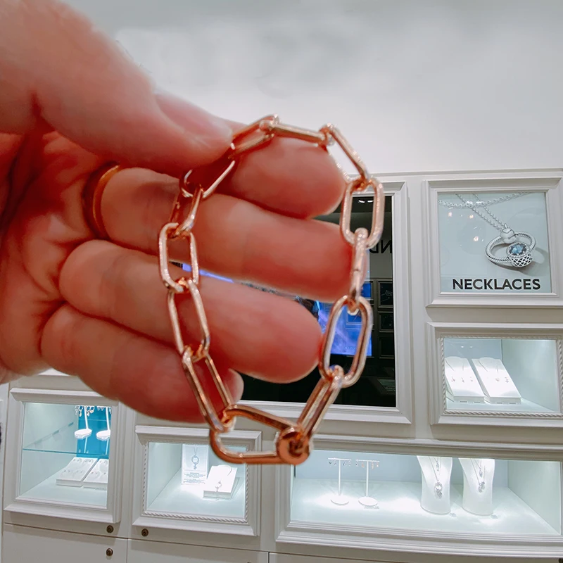 

New Recommended ME Link Chain Bracelet 925 Sterling Silver Bracelets Rose Gold Chain Women Original Jewelry Gift