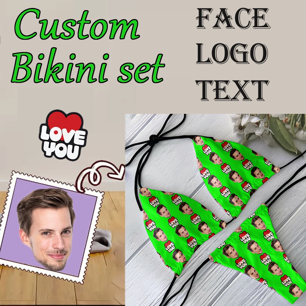 Частный индивидуальный комплект бикини с логотипом лица и текстом женский