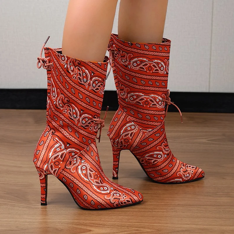 

Женские ботинки челси на очень высоком каблуке, привлекательные ботинки с острым носком, до середины икры, женские зимние дизайнерские модные ботинки, 2024